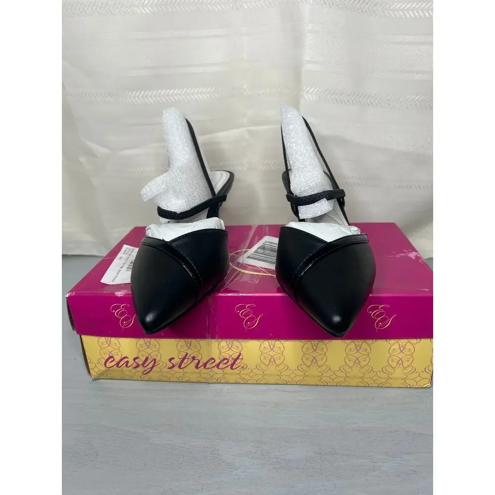NIB Easy Street Unna Womens 8.5 M Black Multi Strap Pointed Toe Kitten Heels